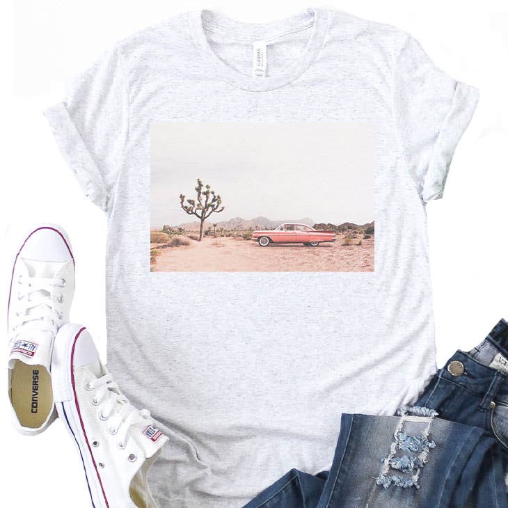 Western Desert Car Scene Summer Travel Graphic Tee