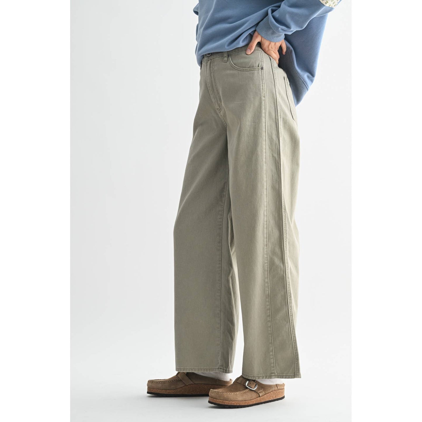 WIDE LEG TWILL COTTON PANTS