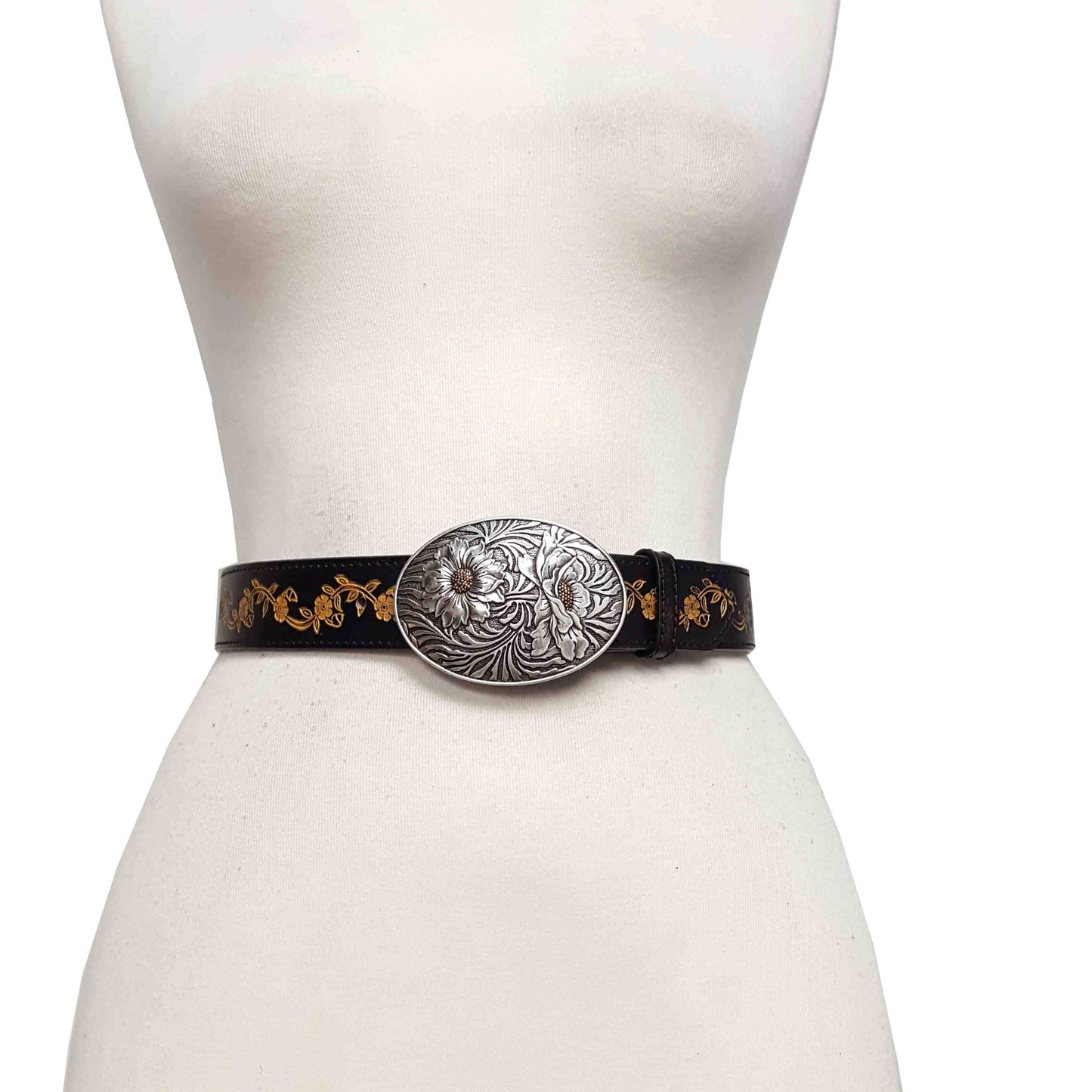 Popular Sunflower Buckle with Vintage floral tooled belt