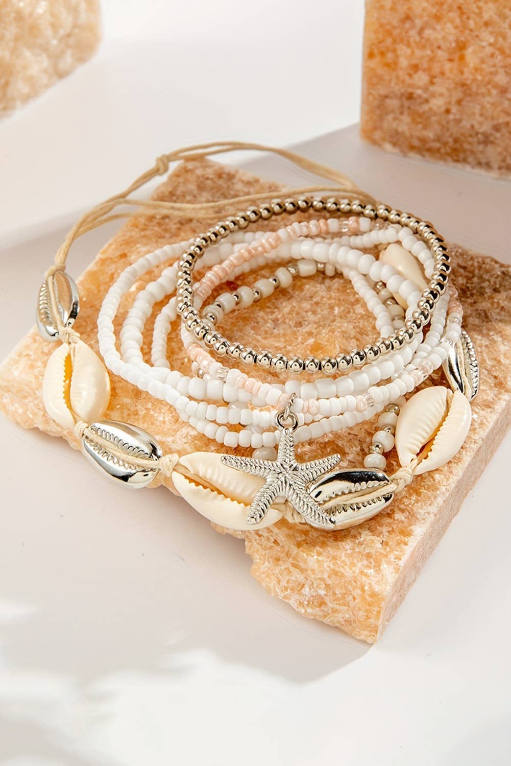 Starfish Seashell Beaded Bracelet Set