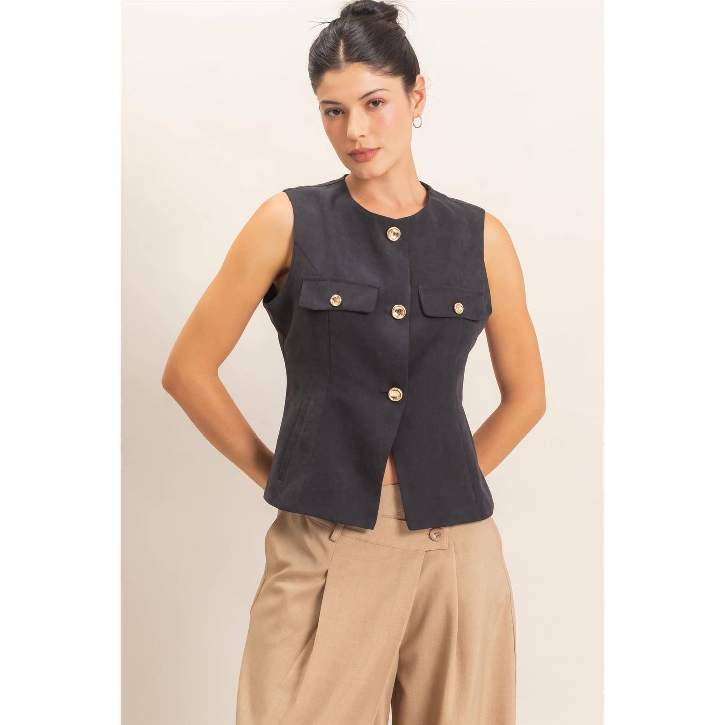 Buttoned Sleeveless Utility Vest