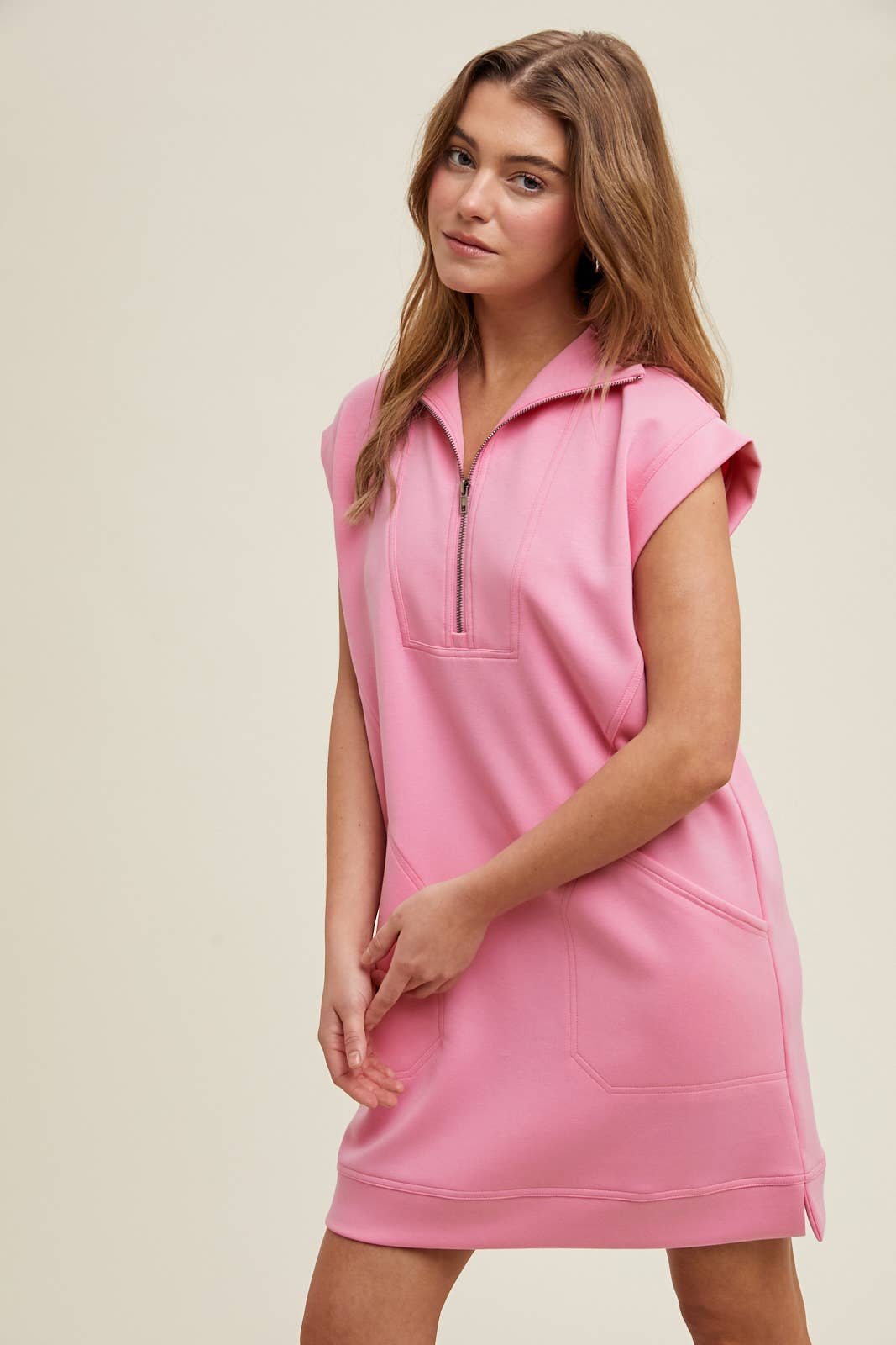 SCUBA HALF-ZIP MINI DRESS