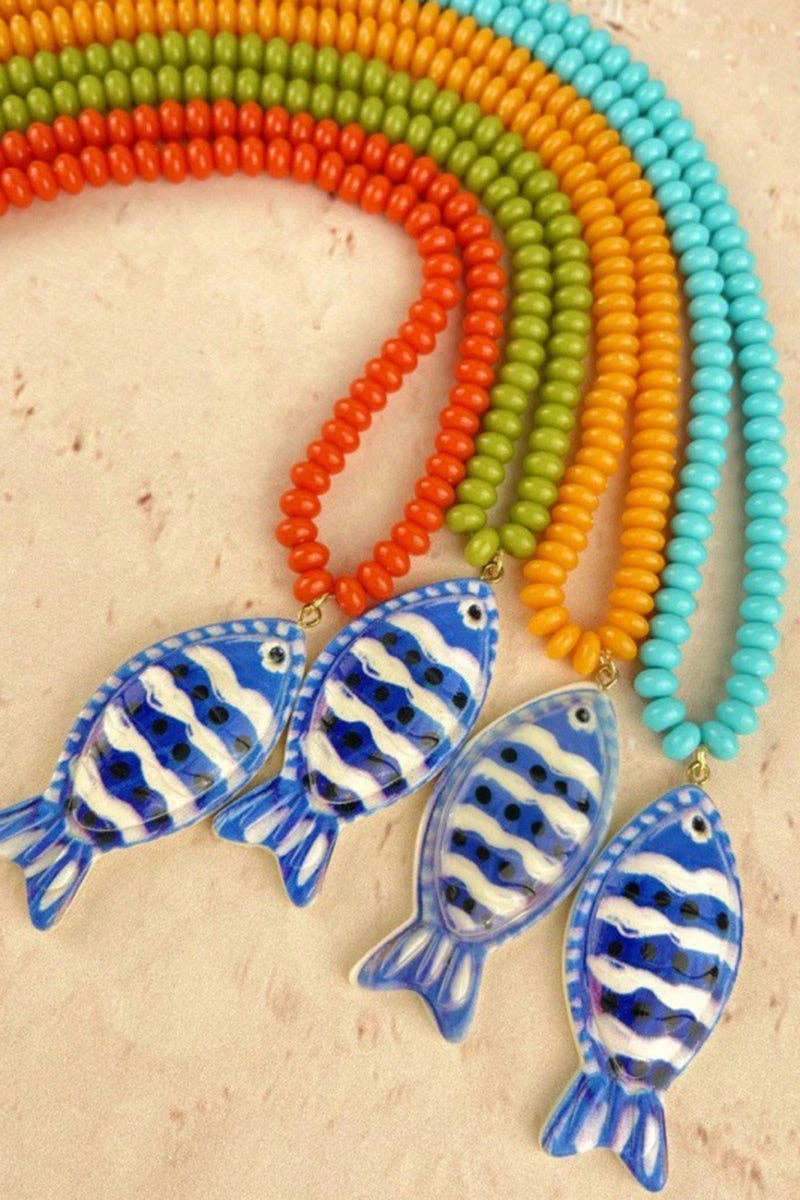 Vibrant Fish Pendant Beaded Necklace