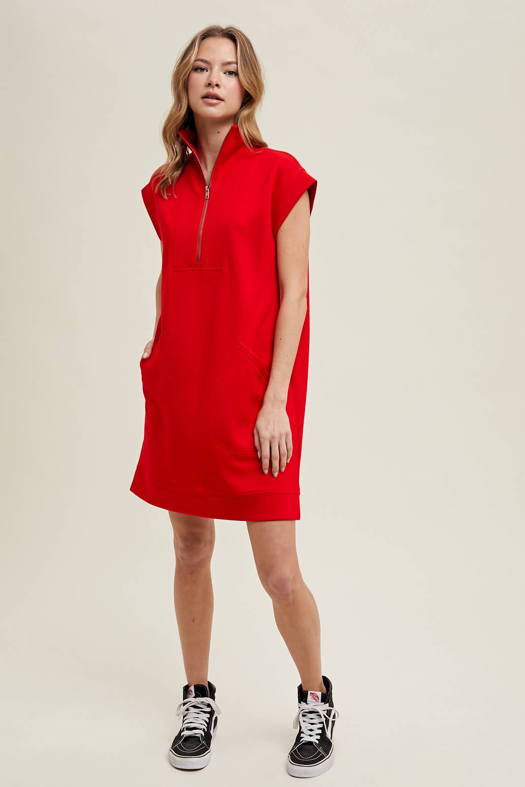 SCUBA HALF-ZIP MINI DRESS