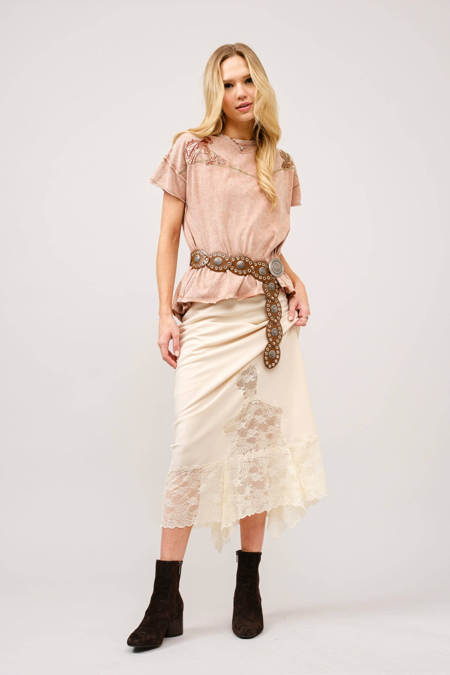 Embroidered Shoulder  T-Shirt