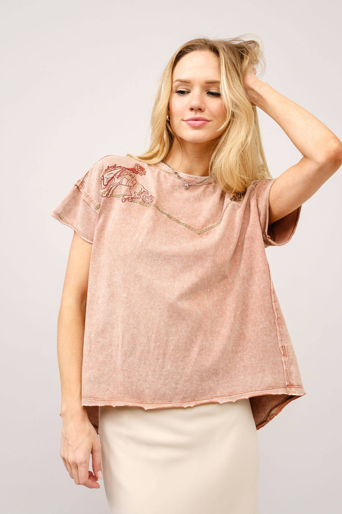 Embroidered Shoulder  T-Shirt