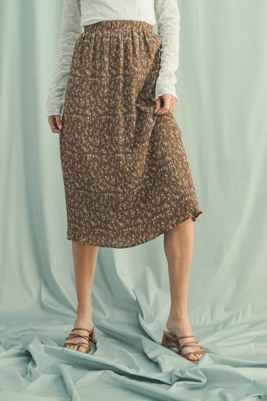 FLORAL CRINKLE MIDI SKIRT