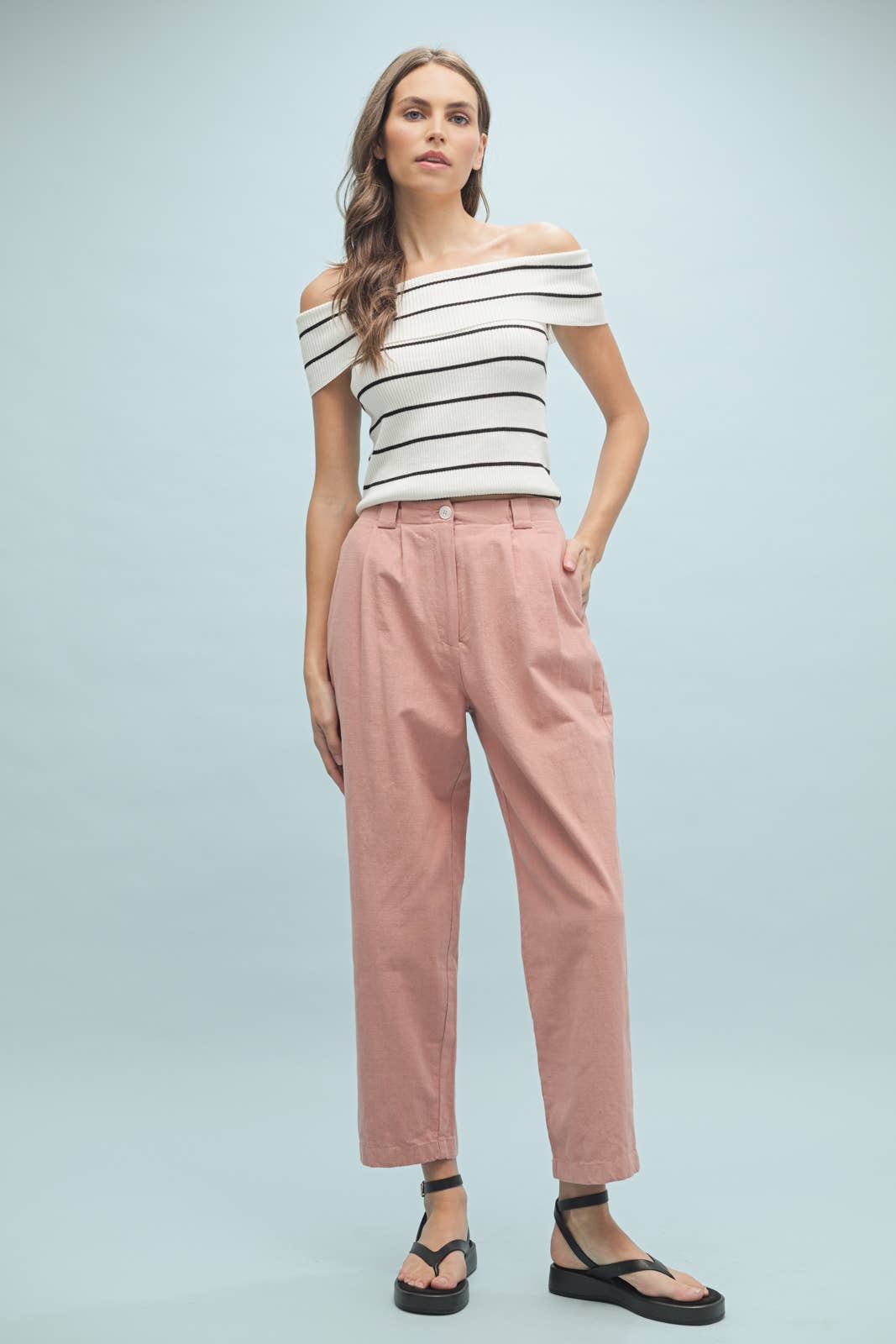 COTTON PLEATED PANTS