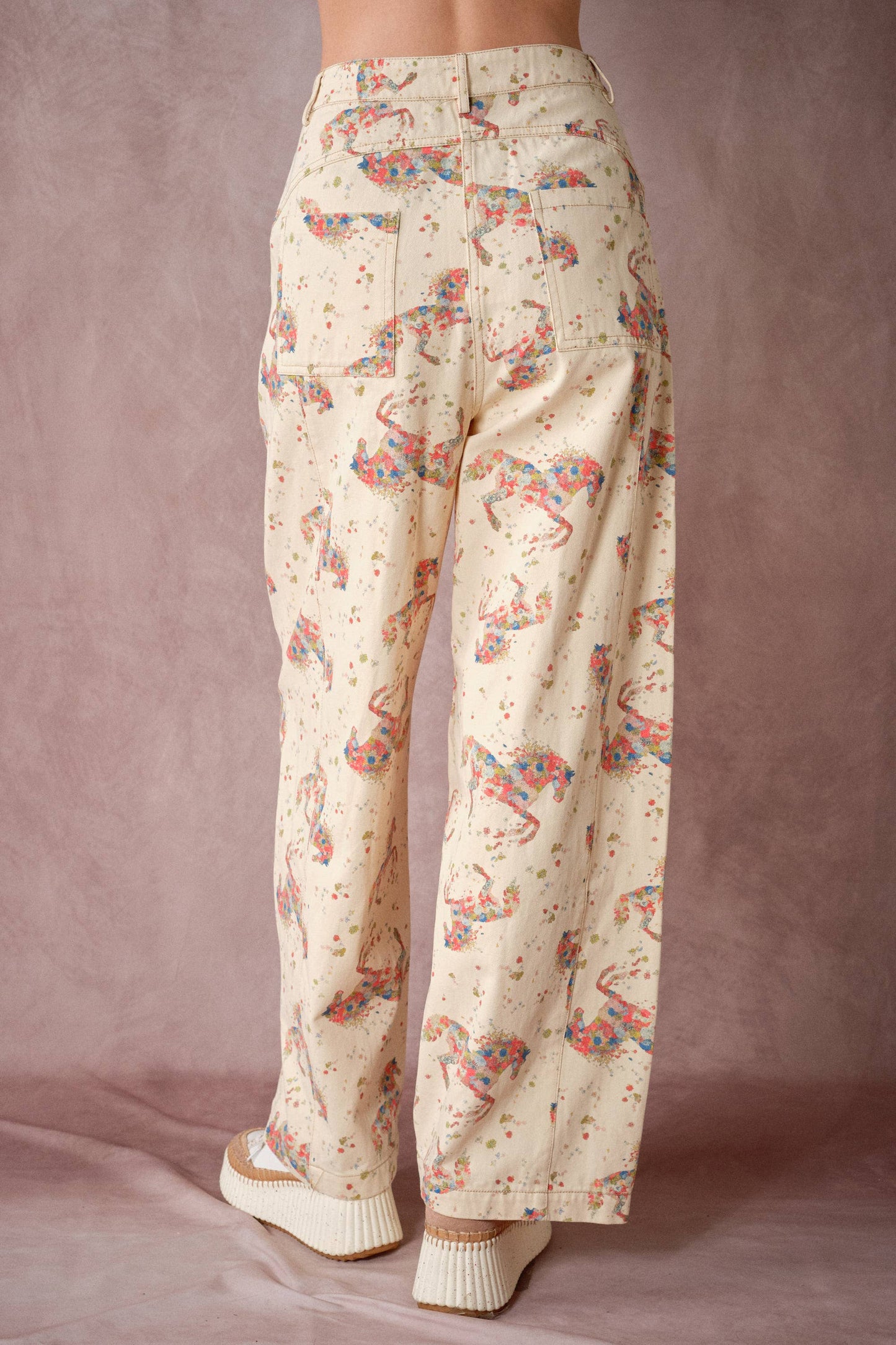Floral Horse Print Relaxed Cotton Pants