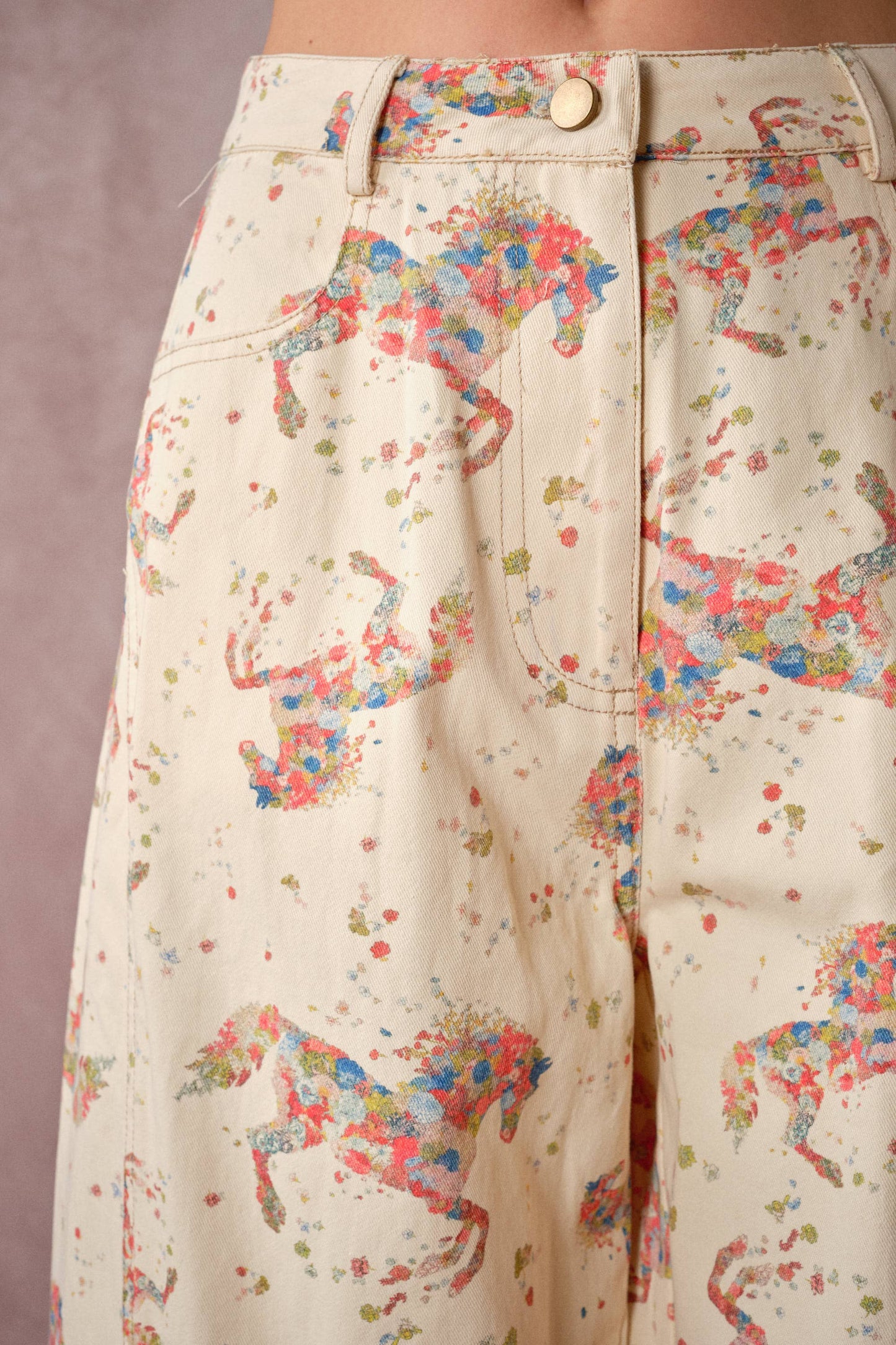 Floral Horse Print Relaxed Cotton Pants