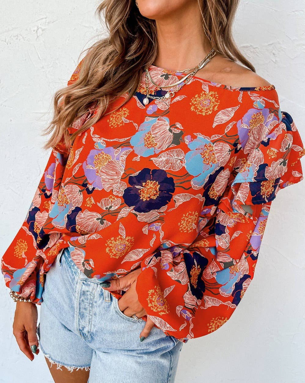 Floral Ruffle Puff Sleeve Blouse