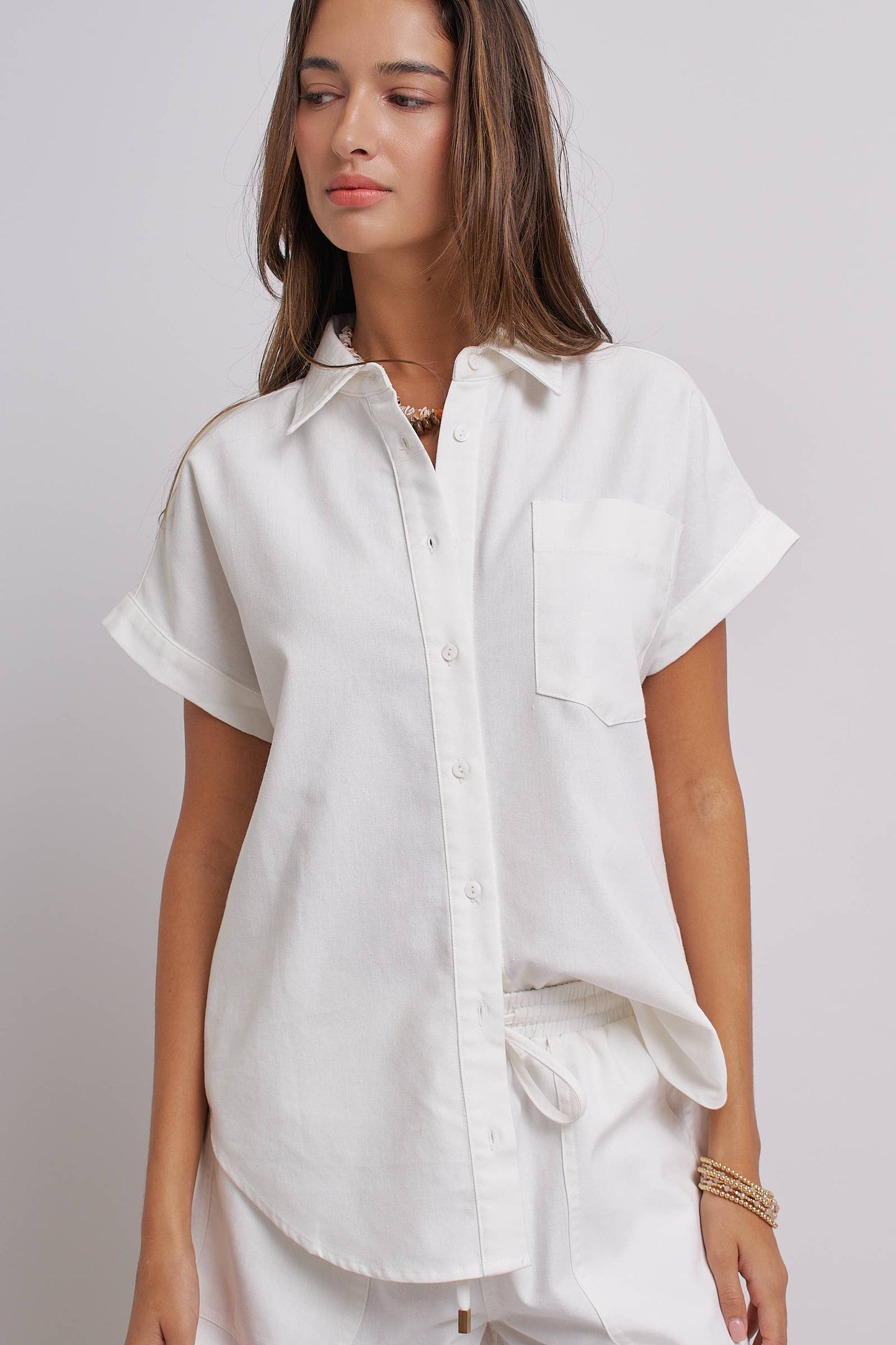 Striped Linen Short Sleeve Button-Down Shirt
