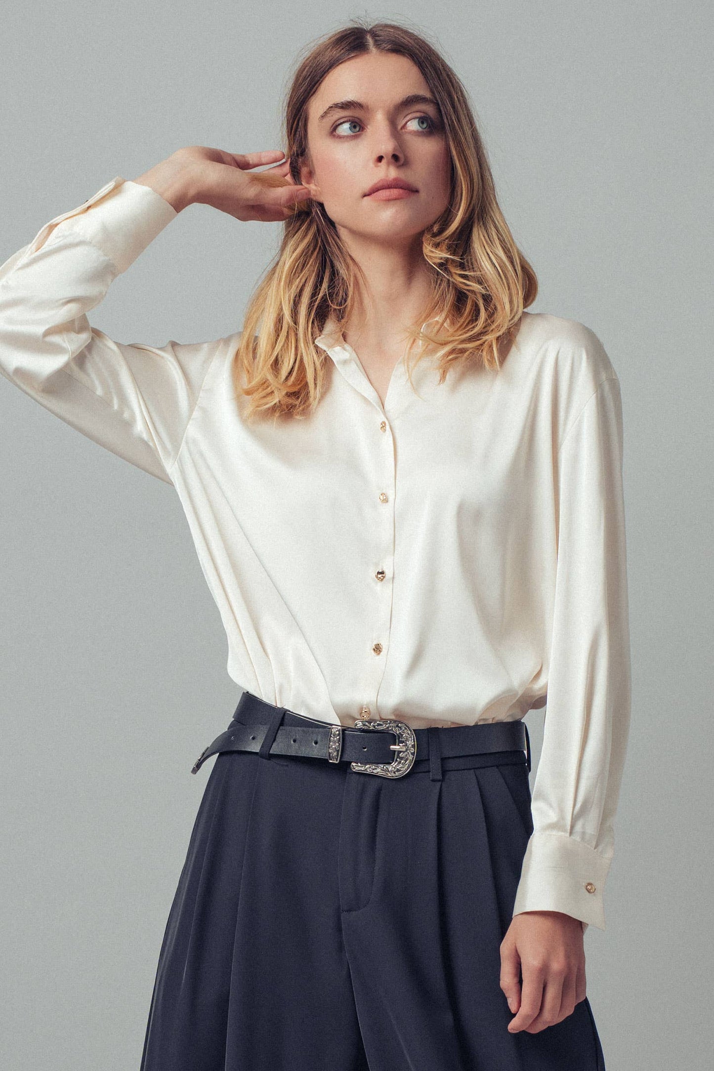 Satin Button Down Blouse