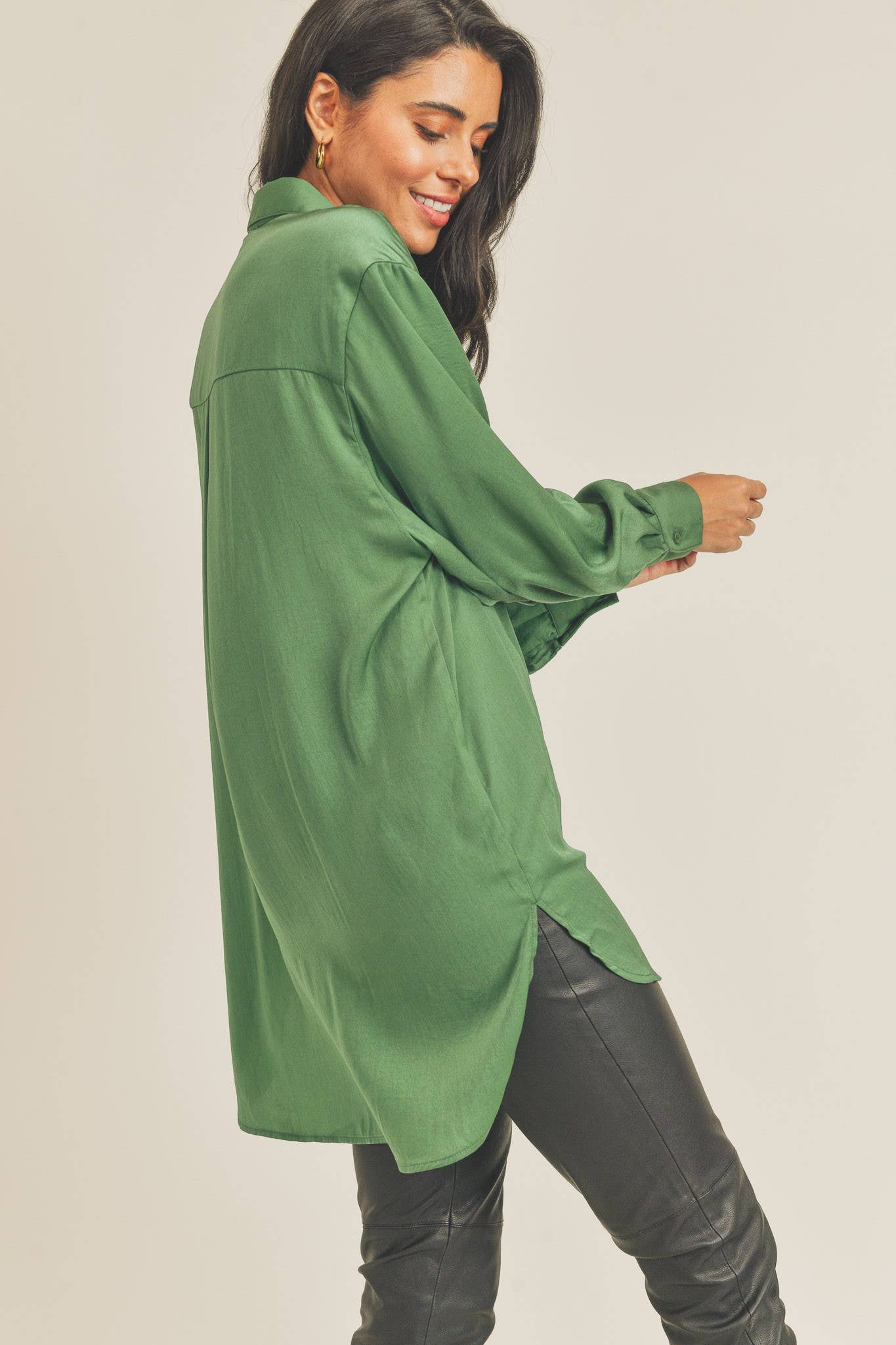 COLLARED BUTTON DOWN TUNIC SHIRT