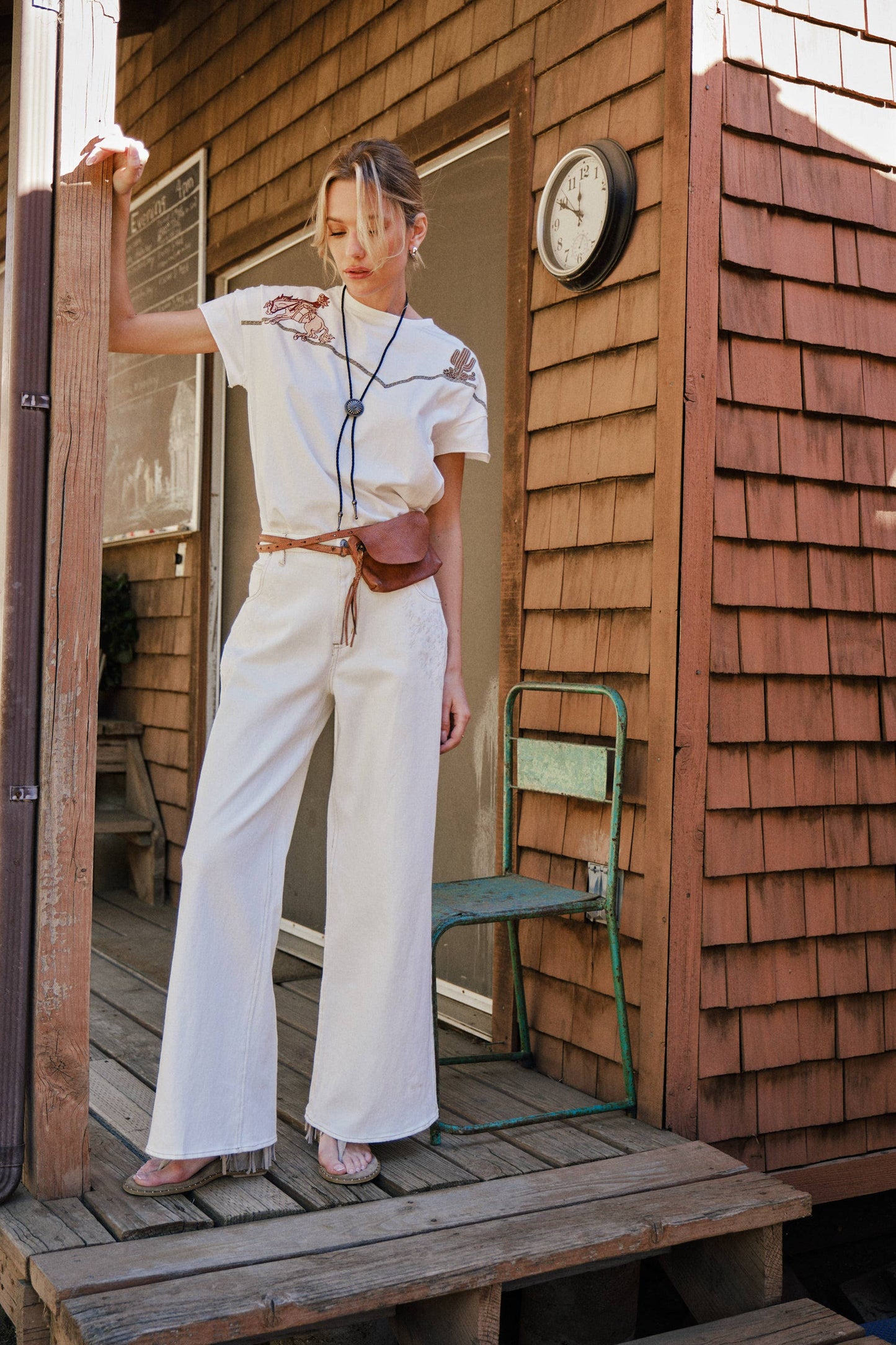 Embroidered Shoulder  T-Shirt