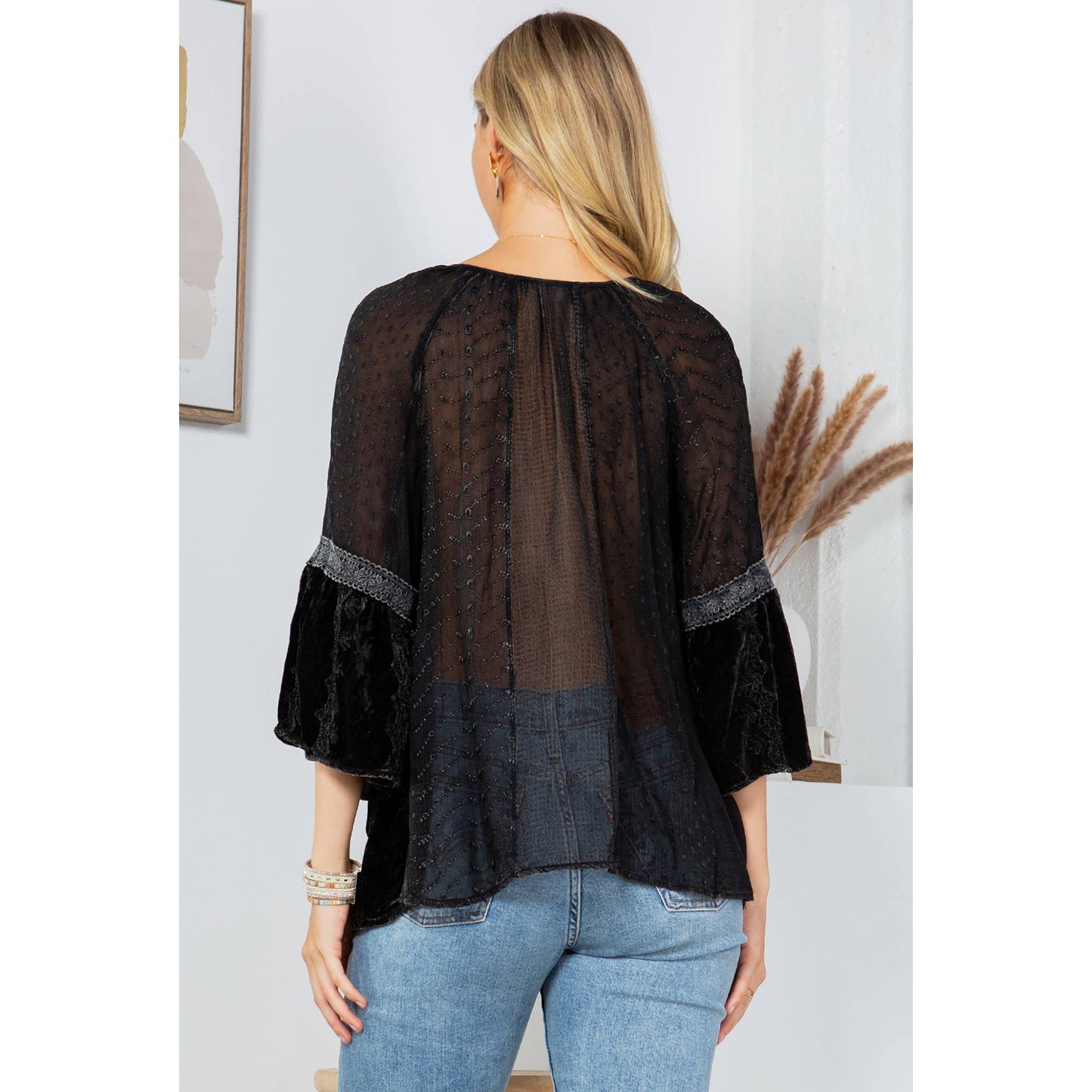 Velvet & Georgette Patchwork Peasant Top