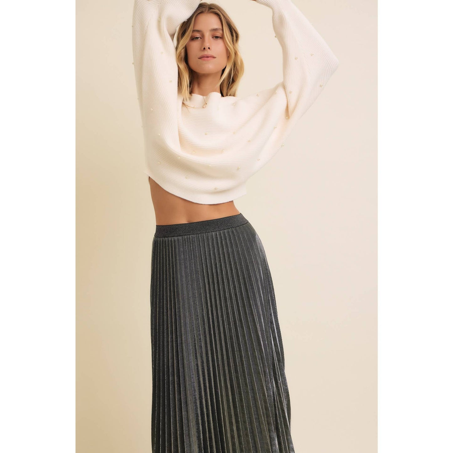 SPARKLING ACCENT PLEATED MIDI SKIRT