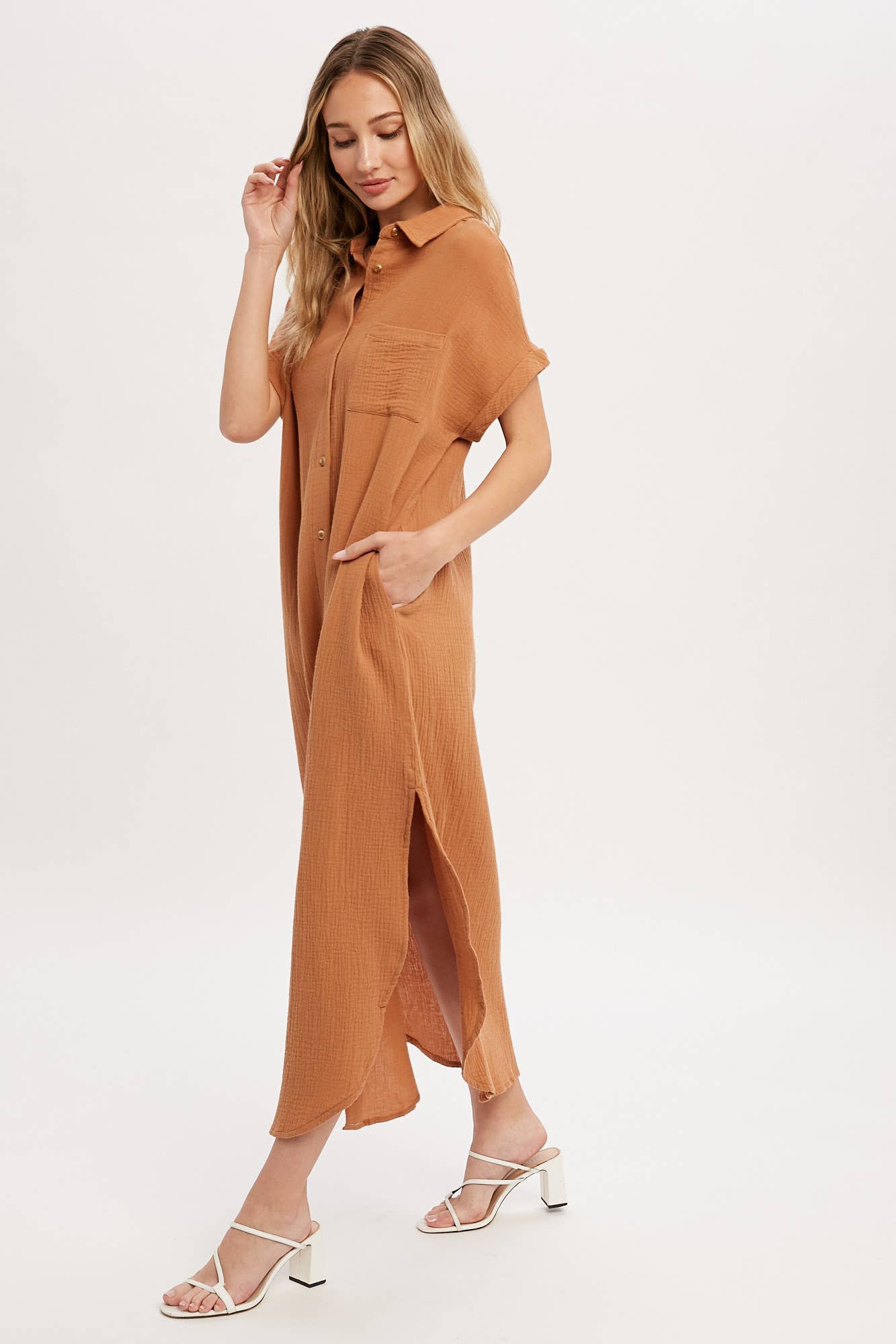 Button Up Maxi Shirt Dress with Pocket