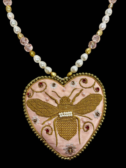 Embroidered Satin/velvet Bee Necklace