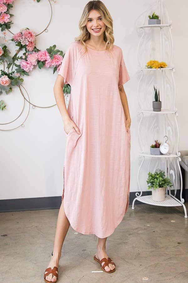 MINERAL WASHED MAXI SOLID SIDE POCKET DRESS