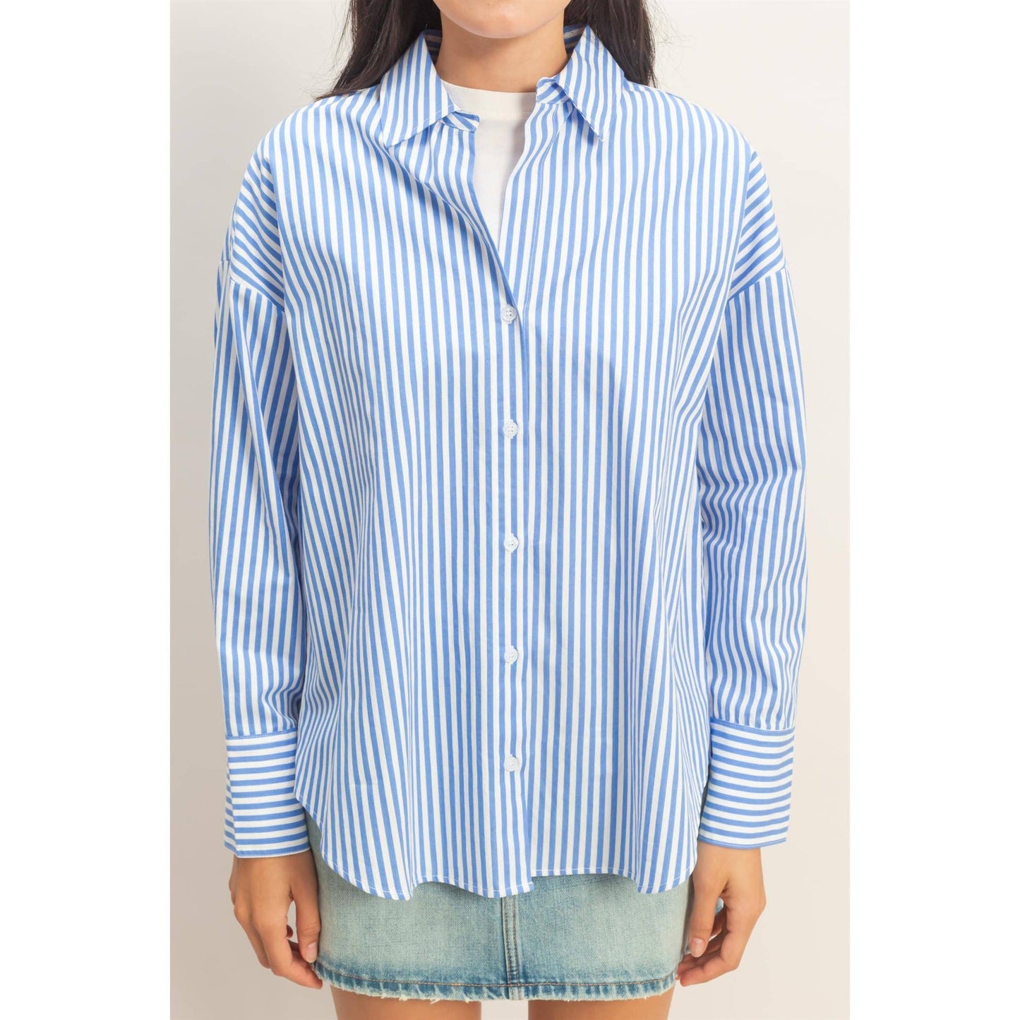 Striped Button-Up Poplin Shirt