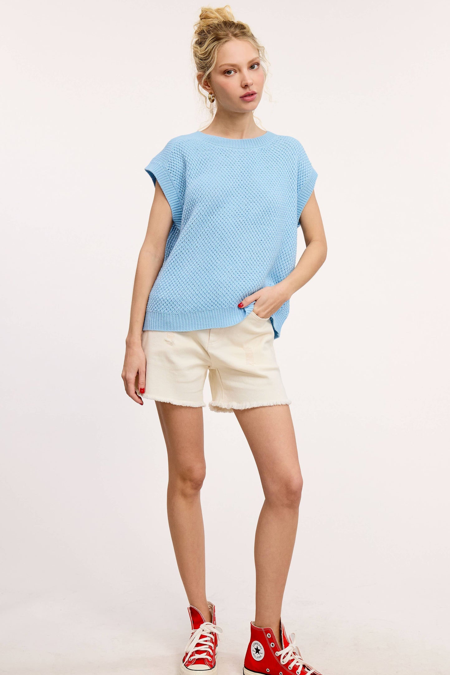 Loose Fit Round Neck Sweater Vest Top