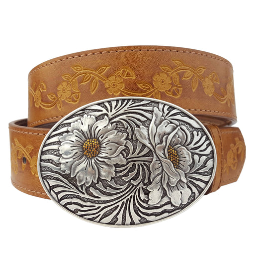 Popular Sunflower Buckle with Vintage floral tooled belt