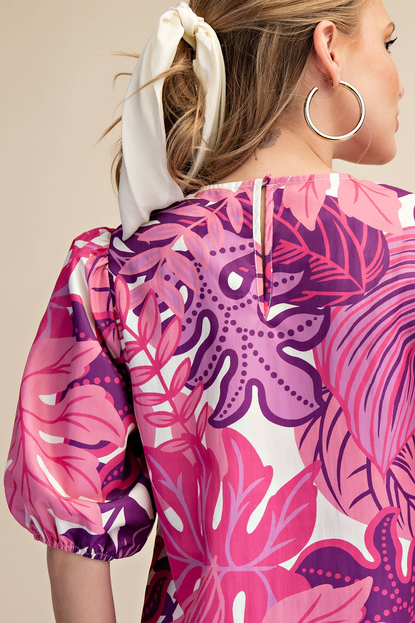 Puff Sleeve Tropical Printed Top