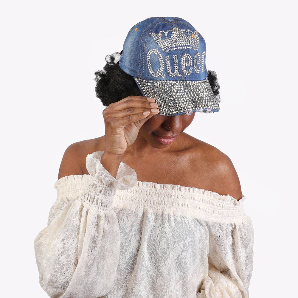 Queen Crown Rhinestone Denim Fashion Baseball Cap