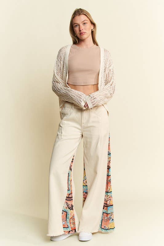 MID RISE PAISLEY PRINT PATCHWORK STRAIGHT LEG PANT