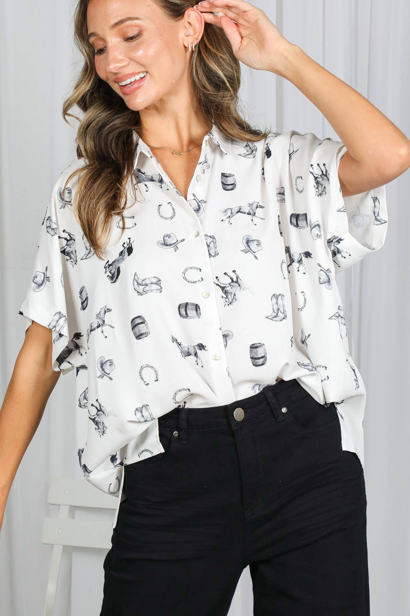 Western-Inspired Collared Button Front Shirt