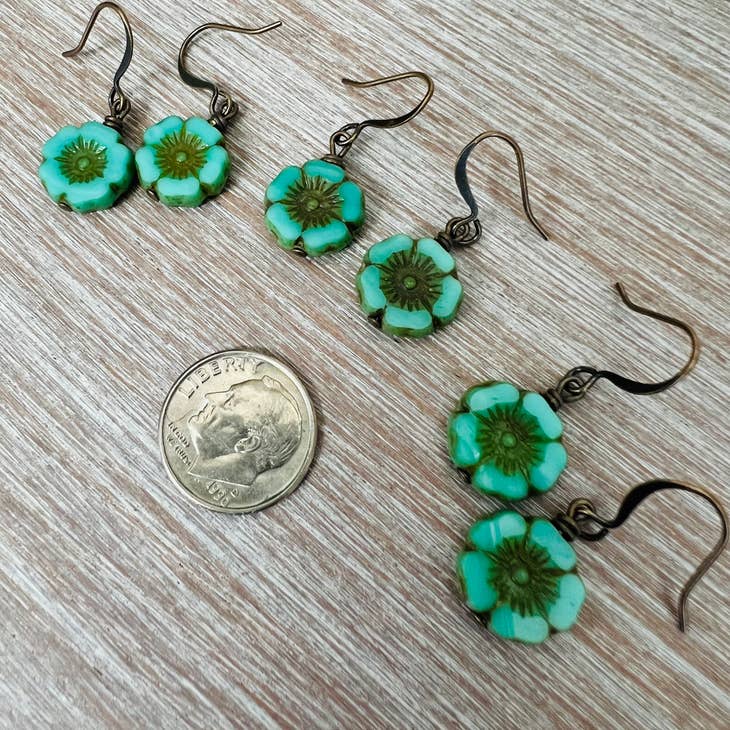 Turquoise Glass Flower Earrings