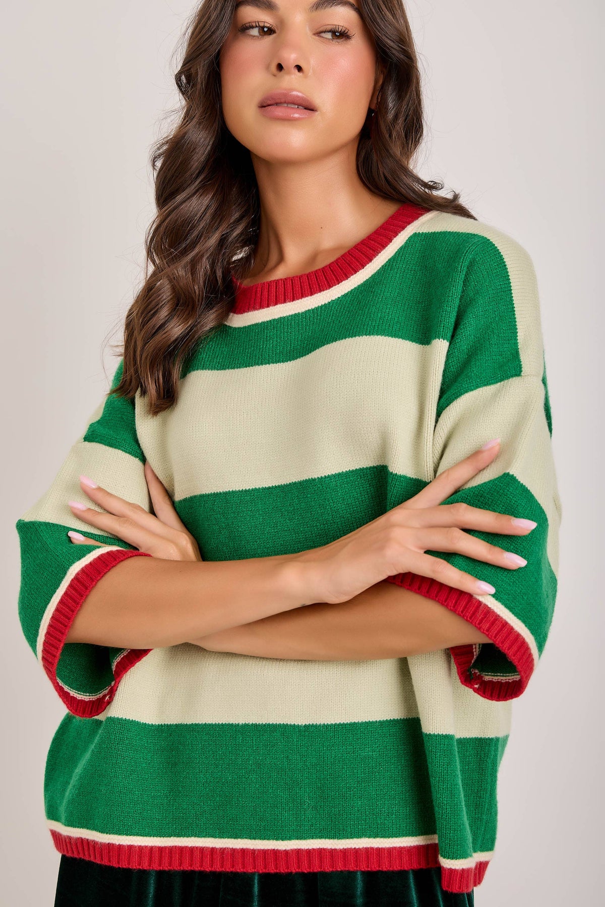 CHRISTMAS WIDE STRIPE LOOSE FIT SWEATER TOP