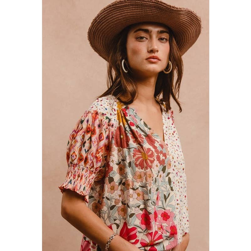 PRINT MIX AND MATCH PEASANT TOP