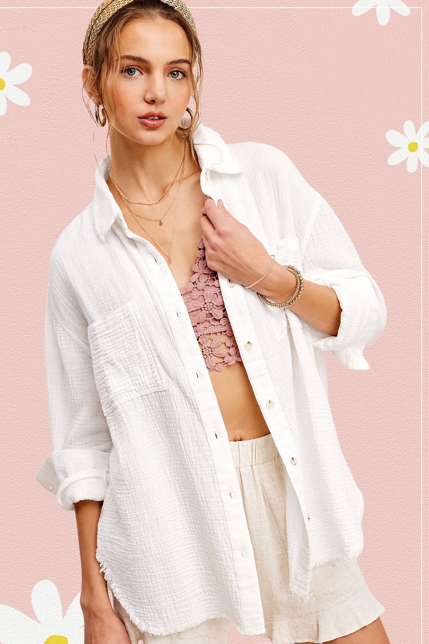 Crinkled Gauze Button Down Shirts