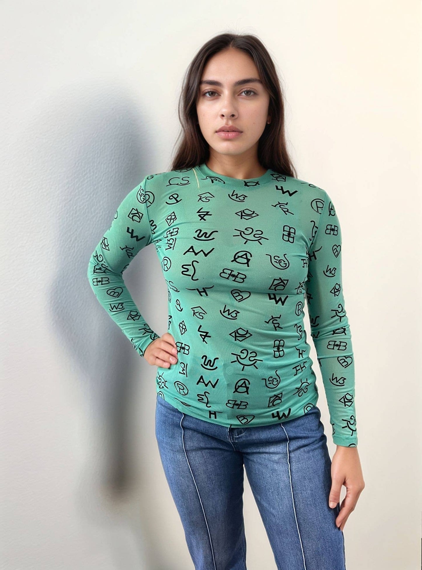 Branded 3D Print Mesh Top - Turquoise