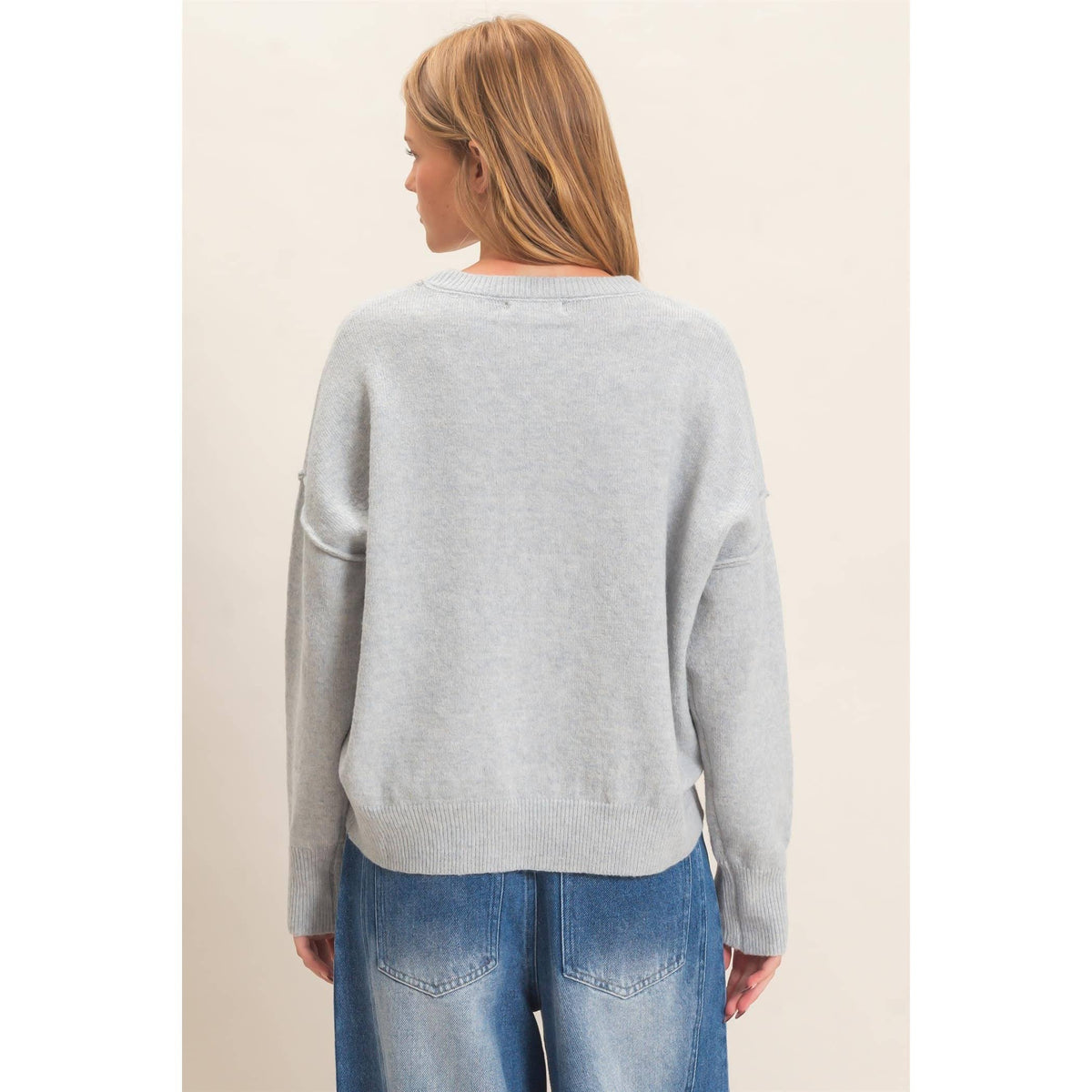 Crew Neck Sweater With Ribbed Hem
