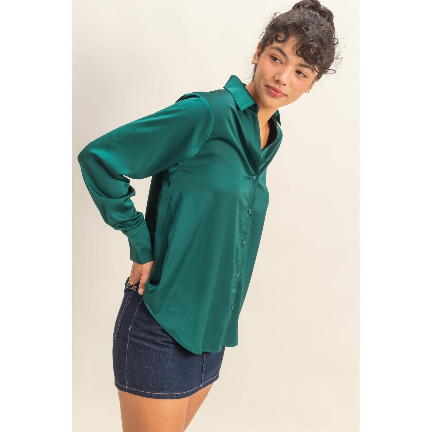 Button-Up Satin Shirt