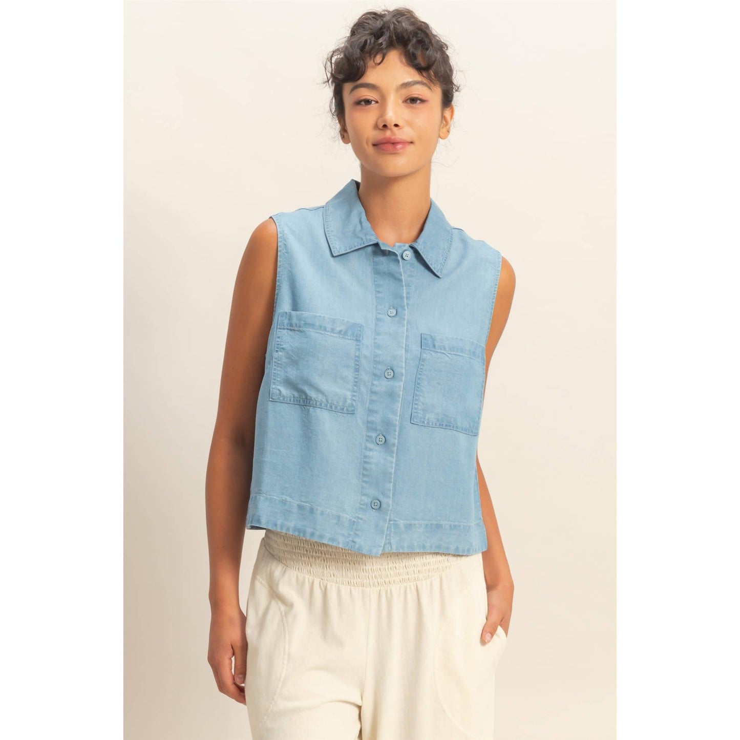Sleeveless Button-Up Top