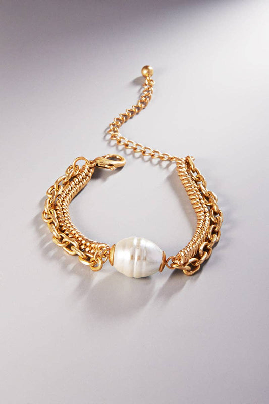 GLASS PEARL BRASS CHAIN P BRACELET