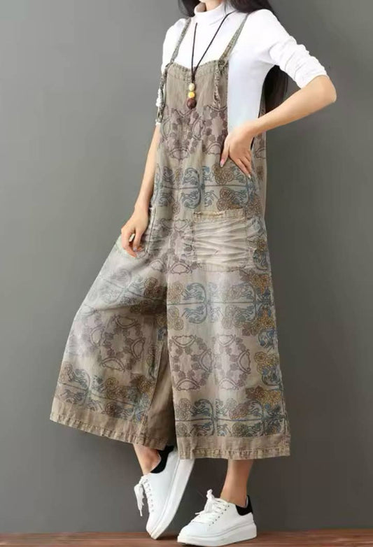Denim Vintage Print Overall Jumper