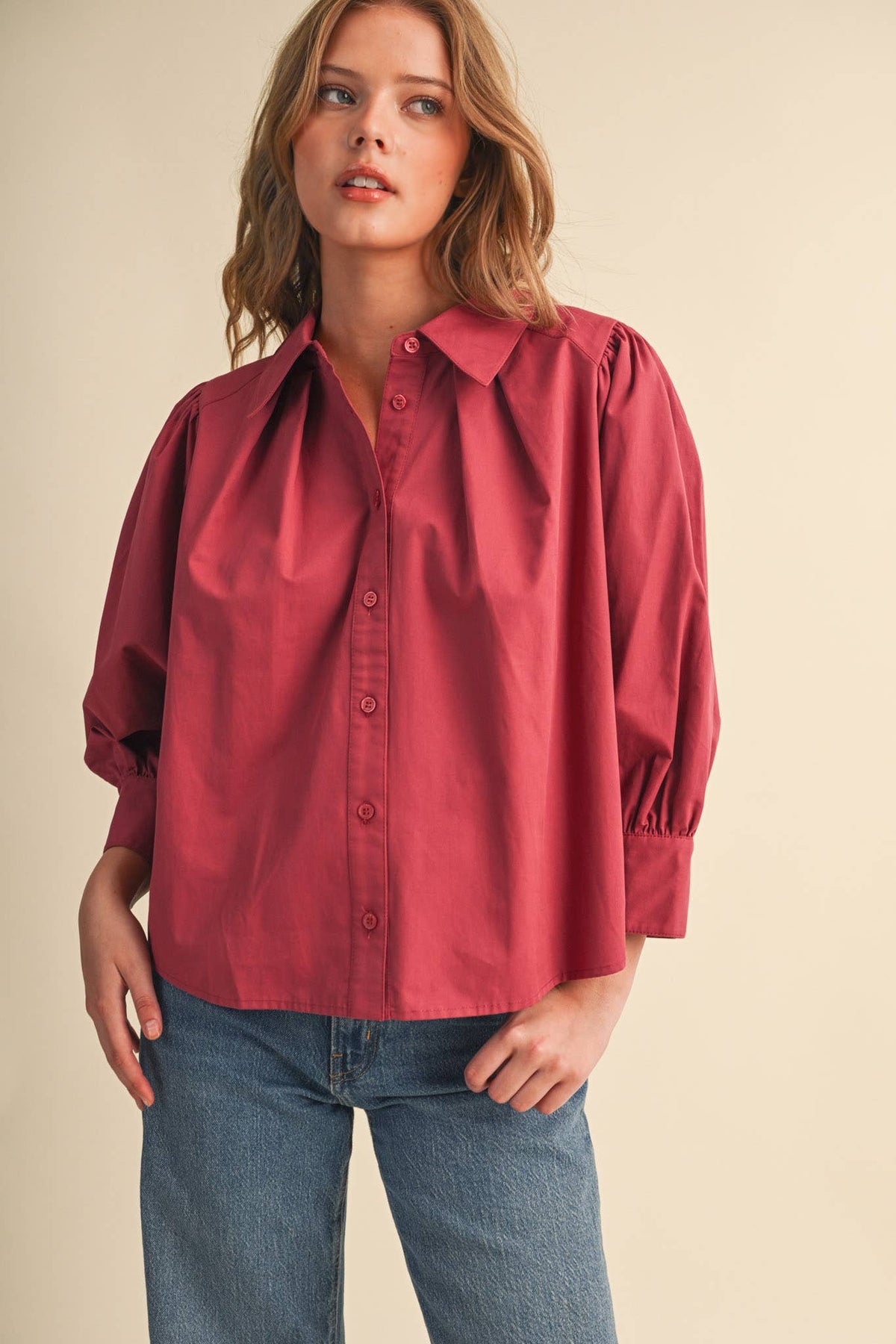 PUFF SLEEVE BUTTON DOWN TOP