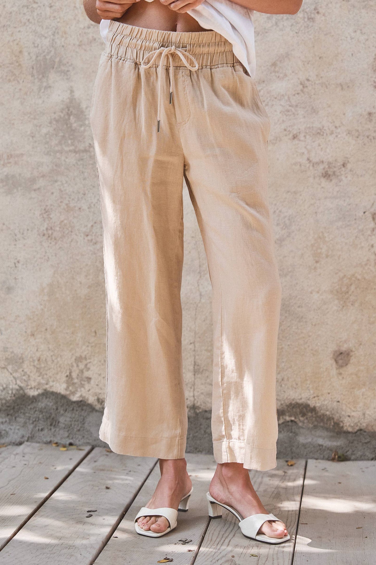 Linen Wide-Leg Drawstring Pants