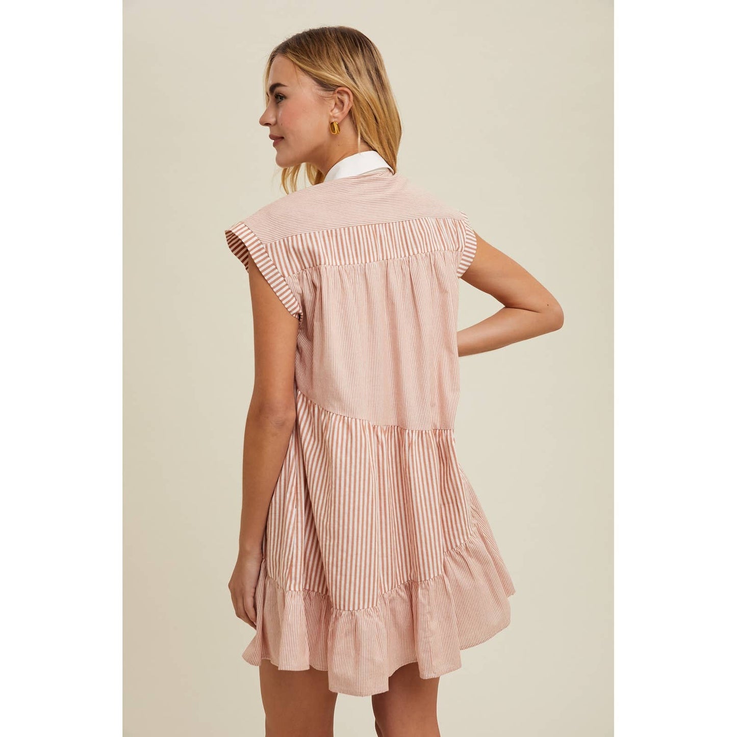 MULTI-STRIPED BUTTON-UP MINI DRESS