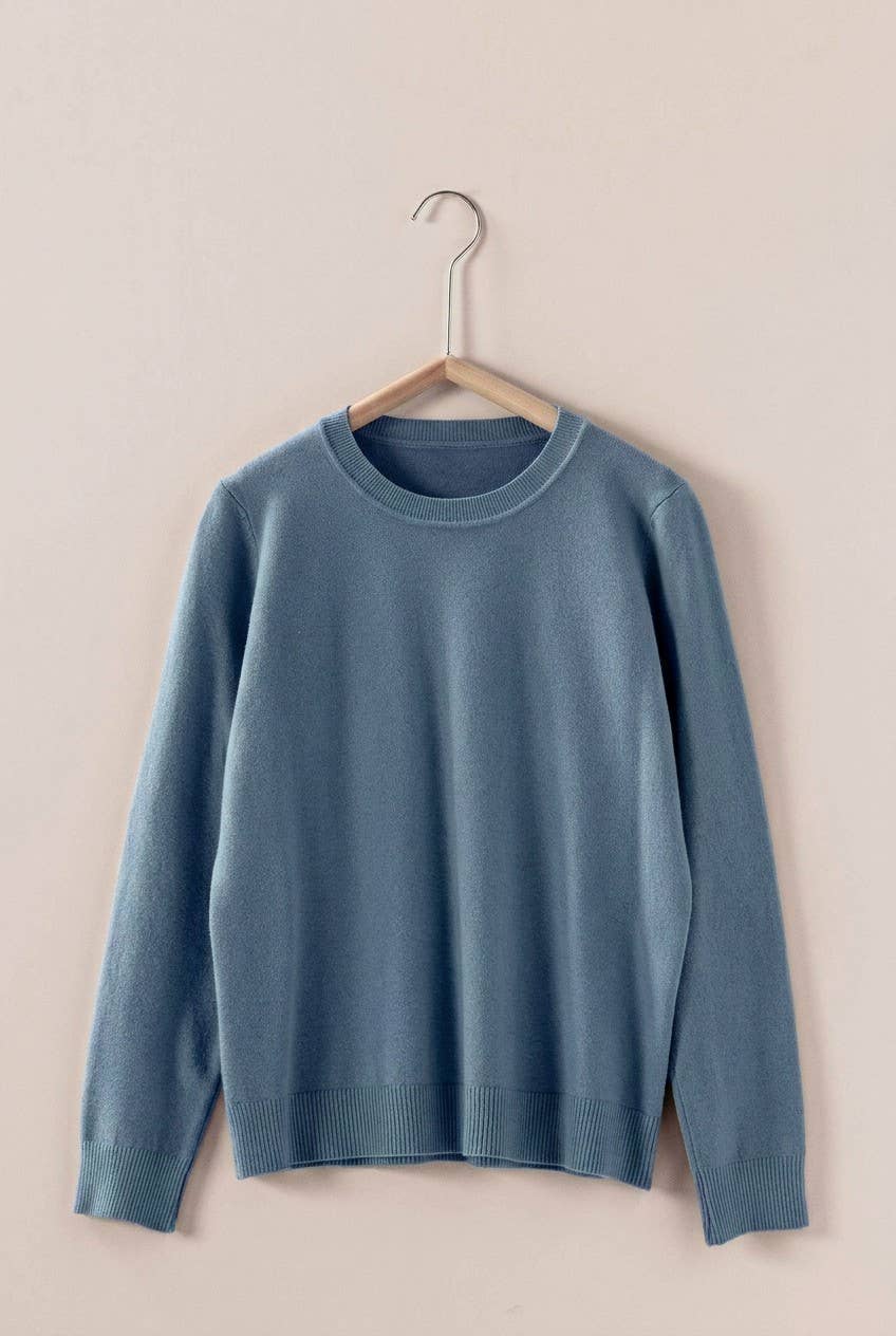 Soft Viscose Blend Crewneck Knit Pullover