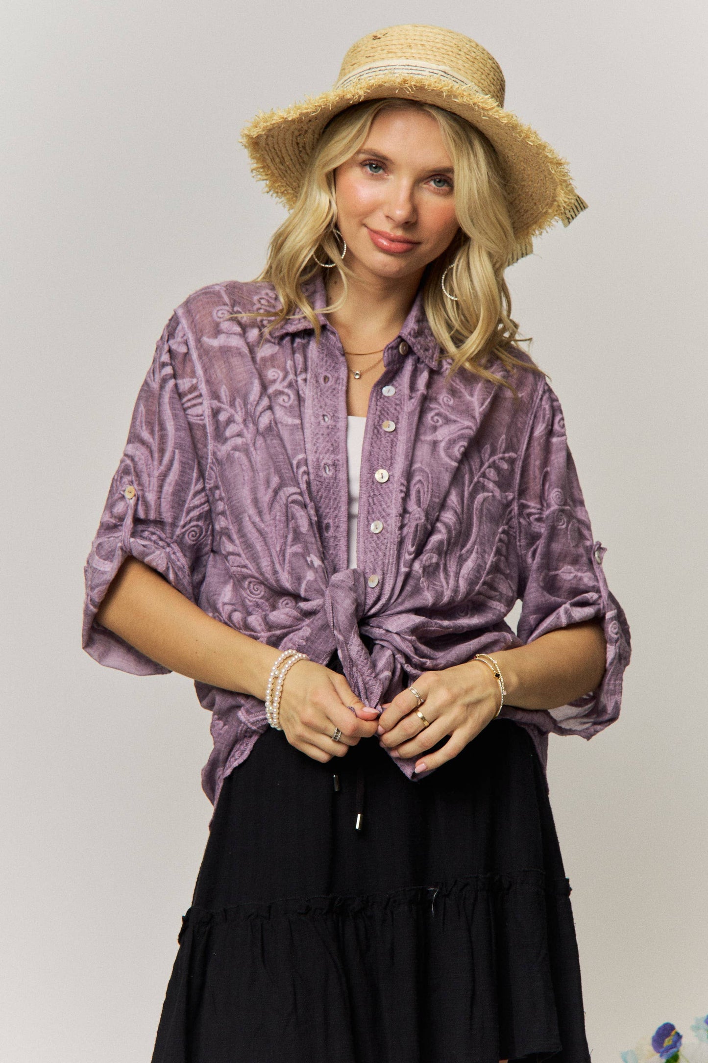 VINTAGE BOHO EMBROIDERED BUTTON-DOWN SHIRT