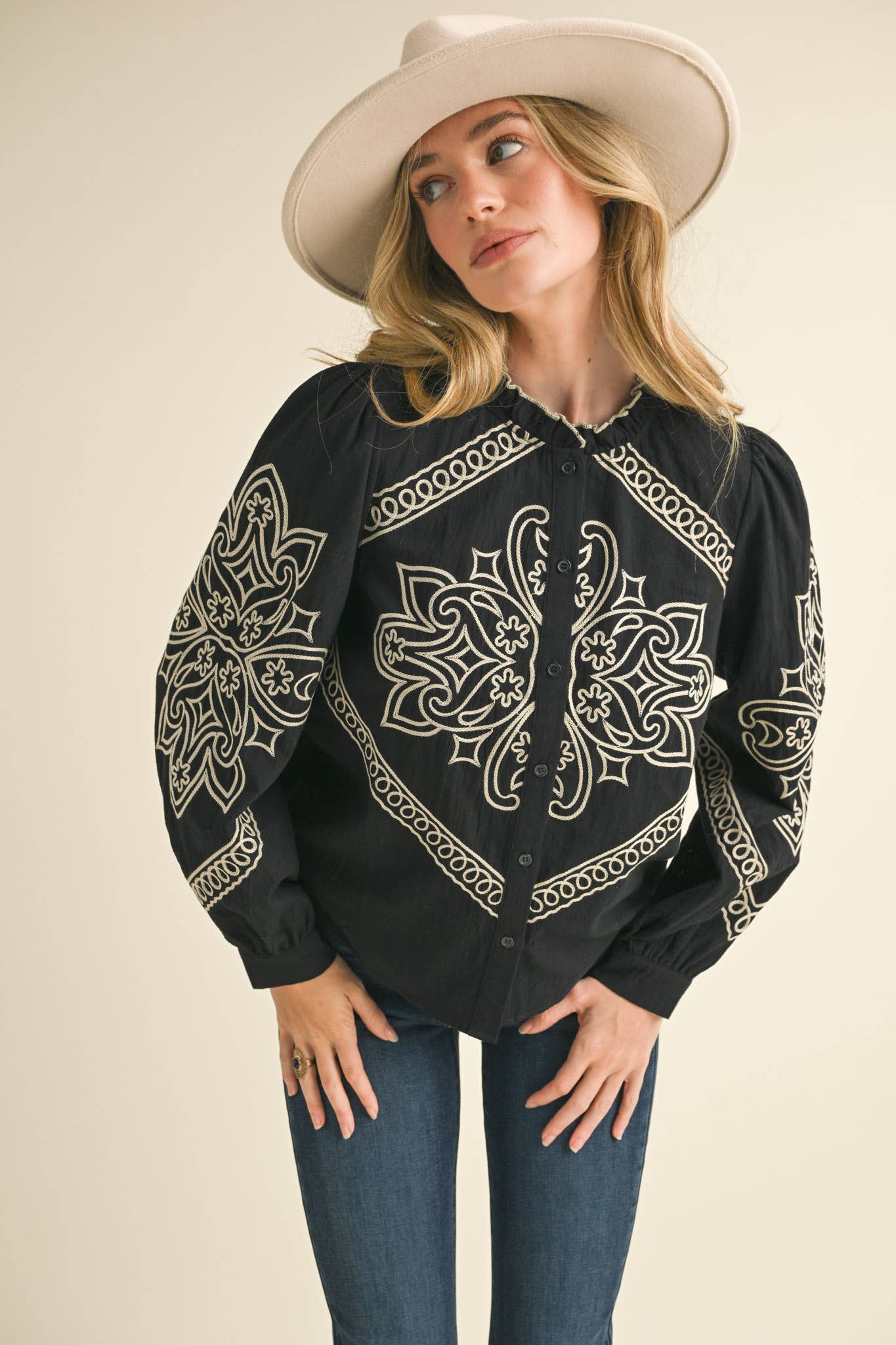 EMBROIDERED  BUTTON UP TOP