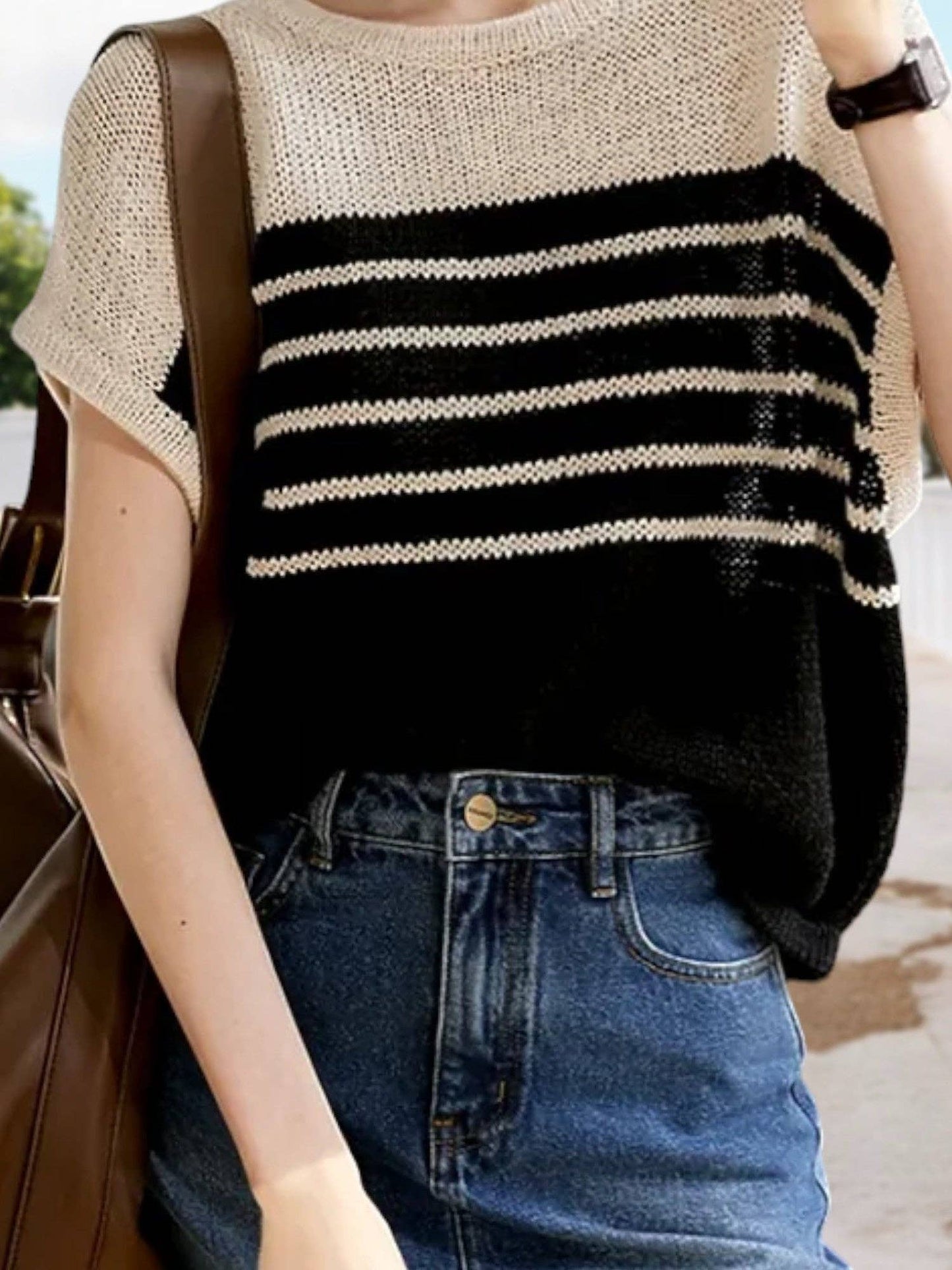 Striped Knit Sleeveless Sweater Top