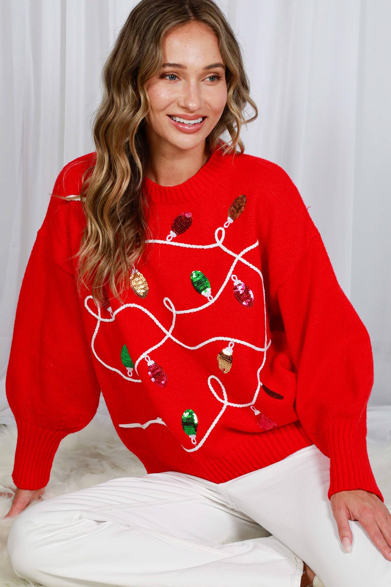 Colorful Christmas-Light Embellishment  Sweater