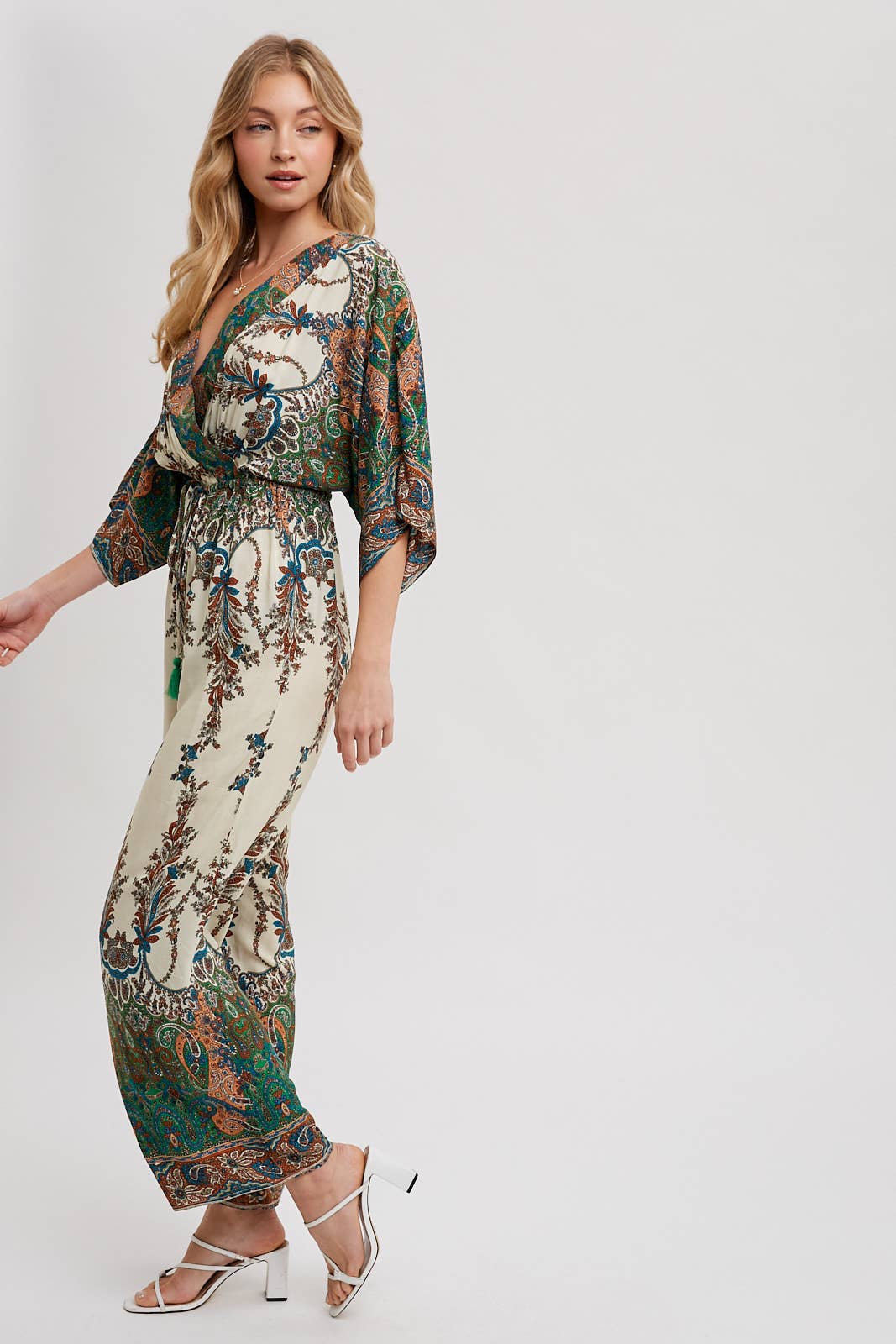 PAISLEY PRINT WRAP JUMPSUIT